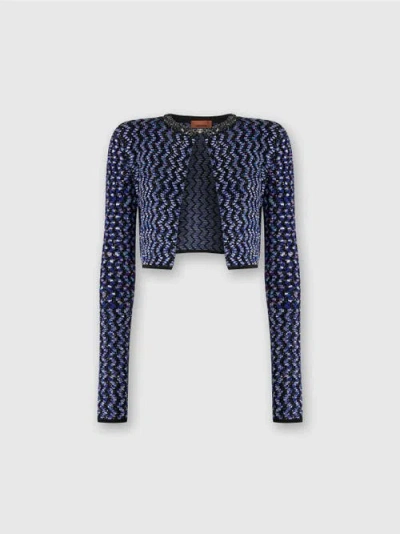 Missoni Embossed Zig Zag Cardigan With Sequins In Black 2