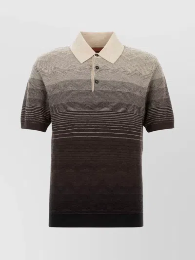 Missoni Embroidered Cotton Polo With Ribbed Accents In Stripped
