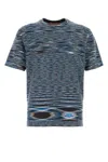 Missoni Cotton T-shirt With Embroidered Geometric Pattern In Blue