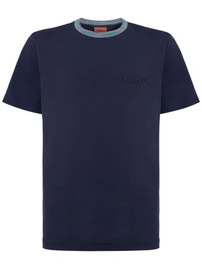 Missoni Embroidered Cotton T-shirt In Blue