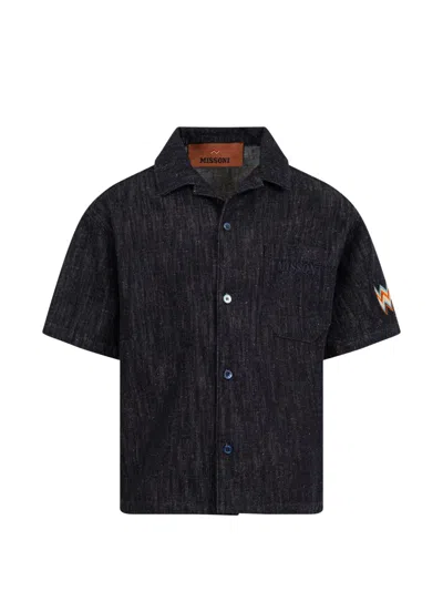 Missoni Kids' Embroidered Denim Shirt In Blue