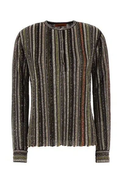 Missoni Embroidered Knit Shirt In Brown