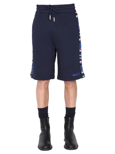 Missoni Embroidered Logo And Jacquard Insert Bermuda In Blue