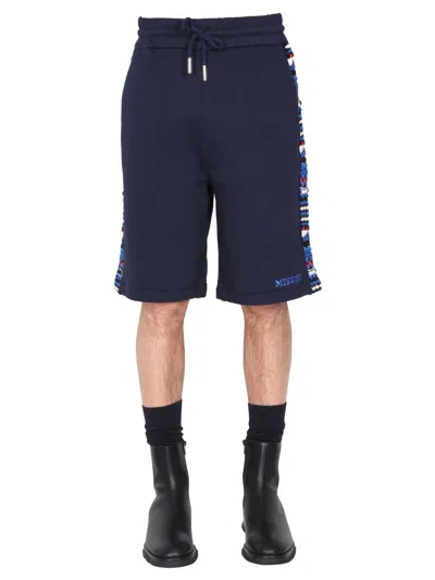 Missoni Men Embroidered Logo And Jacquard Insert Bermuda In Blue