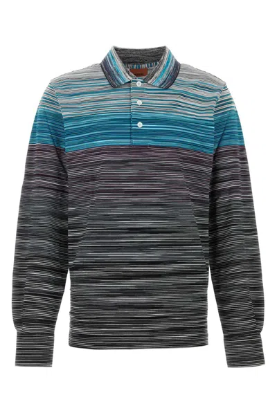 Missoni Man Polo Shirt Turquoise Size Xxl Cotton In Blue
