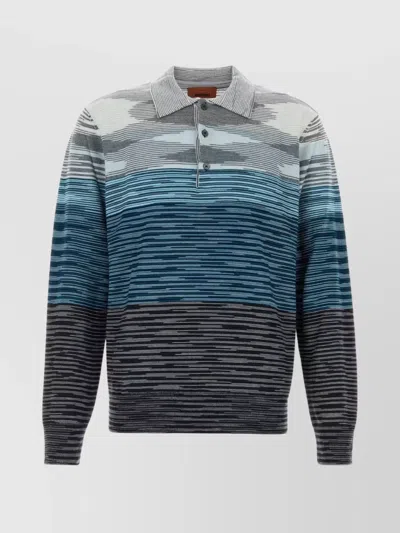 Missoni Embroidered Wool Polo Shirt In Gray