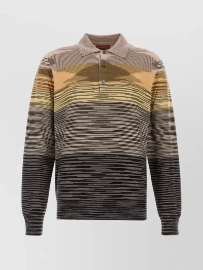 Missoni Embroidered Stripes Wool Polo Shirt In Multicolor