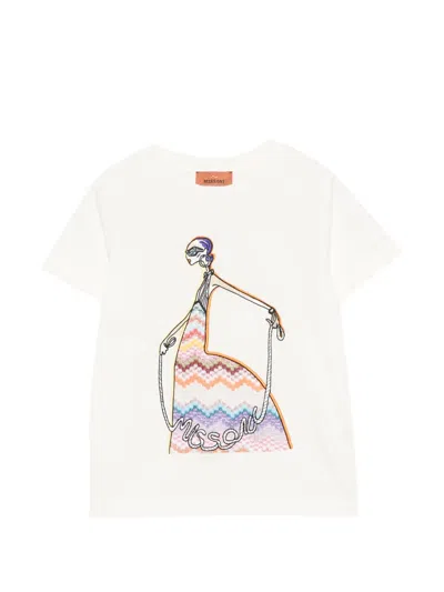 Missoni Kids' Embroidered T-shirt In Neutral