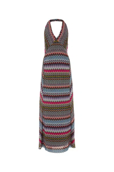 Missoni Embroidered Viscose Blend Dress In Multicolor/blkbase