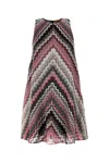 Missoni Mini A-line Dress With Serrated Zigzag Lamé Motif In Multipinkbeigedark