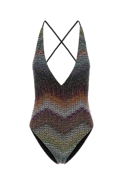 Missoni Viscose Blend Swimsuit Deep V Cross Back In Multi