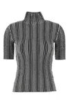 Missoni Sequin Stripe Turtleneck Short Sleeve Sweater In Bianconero
