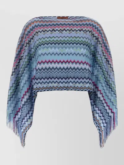Missoni Embroidered Viscose Cape Cropped Fringe Zigzag In Blue