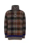 Missoni High-neck Sweater With Check Pattern In Brown