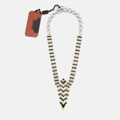 Pre-owned Missoni Enamel Silver Tone Geometric Shaped Long Necklace