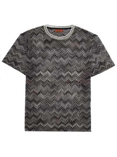 Missoni Multicolor Chevron Crew Neck T-shirt In Brown