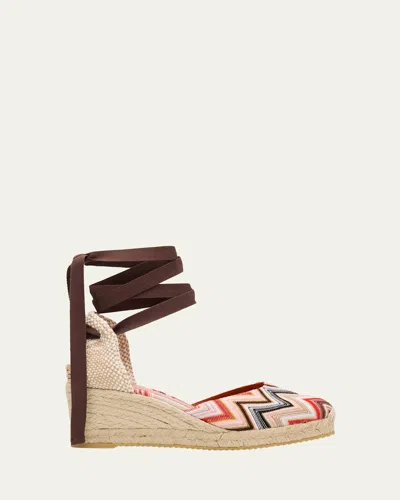 Missoni Eva Multi Chevron Ankle-wrap Espadrilles In Wave Pink