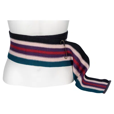 Pre-owned Missoni Fall 2005 Multicolor Knit Obi Belt With Leather Trim In Gray