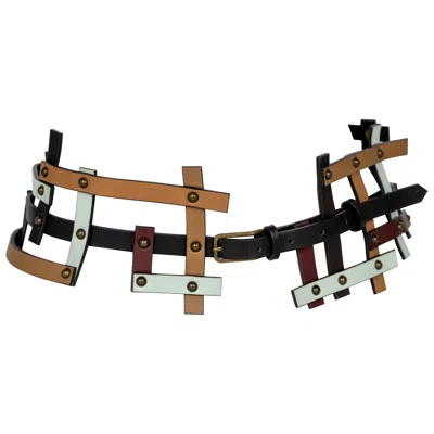Pre-owned Missoni Fall 2007 Multicolor Leather Lattice Runway Belt In Black