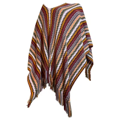 Pre-owned Missoni Fall/winter Chevron Knit Wool Poncho In Brown, Mustard, Black & White