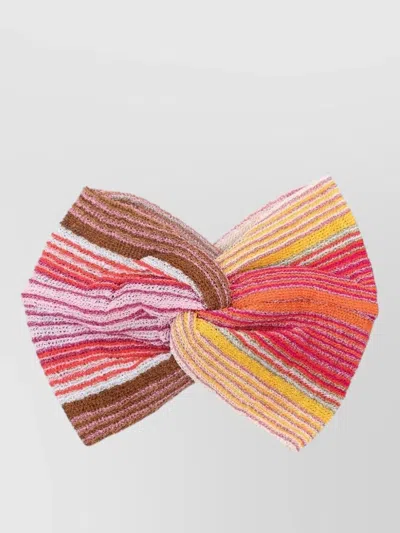 Missoni Fine Knit Striped Twist Front Headband In Purple