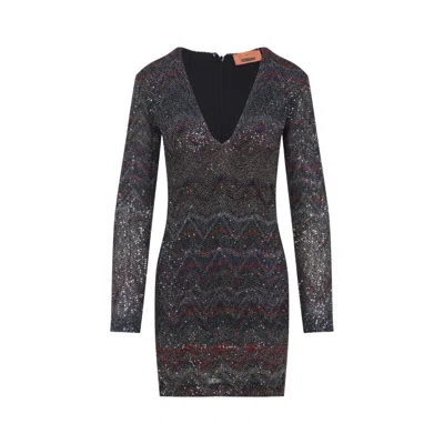Missoni Multicolour Dress With Deep Neckline And All-over Sequins In Viscose Woman In Black