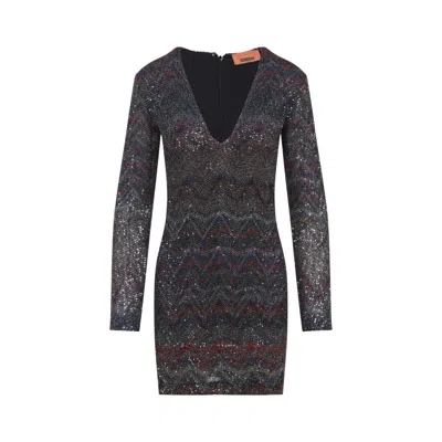 Missoni Fitted Mini Dress With Multicolored Zigzag In Black