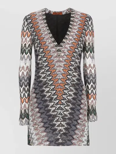 Missoni Fitted Textured Knit Dress V Neckline In Multi