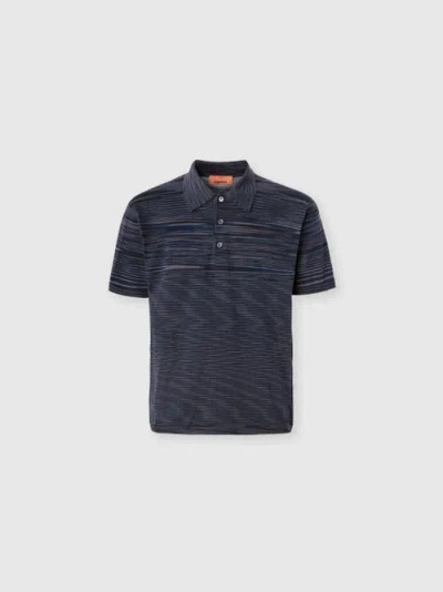 Missoni Flamed Mercerized Cotton Polo Shirt In Blue