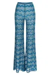 Missoni Zigzag Pattern Flared Pants In Semi-transparent Viscose In Blue