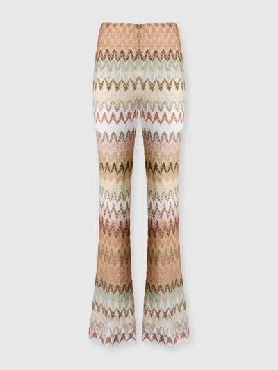 Missoni Flare Trousers In Viscose-blend Lamé With Zig Zag Motif In Multi
