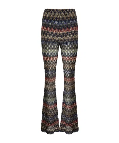 Missoni Flare Viscose Lamé Trousers With Lace Motif In Multi