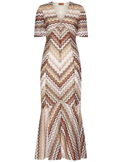 Missoni Flared Brown And Beige Maxi Dress