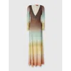 Missoni Plunging Metallic Ombre Knit Long-sleeve Maxi Dress In Multicoloured