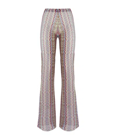 Missoni Flared Pants In Printed Zigzag Tulle In Gray