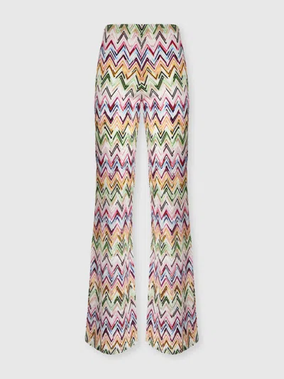 Missoni Flared Pants In Stretch Viscose With Lace Pattern And Zigzag Motif In Multi