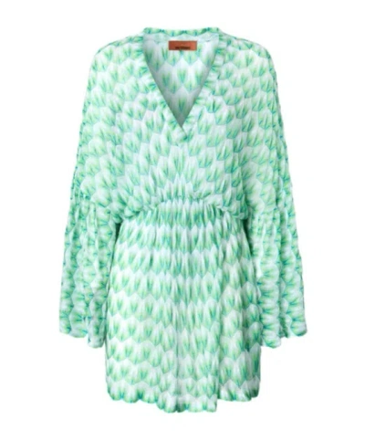 Missoni Short Beach Cover-up In Viscose With Floral Pattern In Green