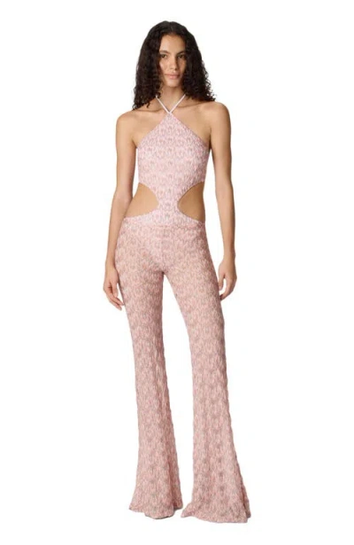 Missoni Flared Trousers In Lamé Viscose With Foliage Pattern In Pink