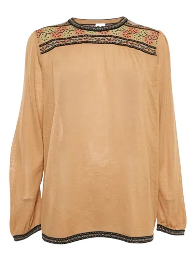 Pre-owned Missoni Floral-embroidered Knitted Top In Brown