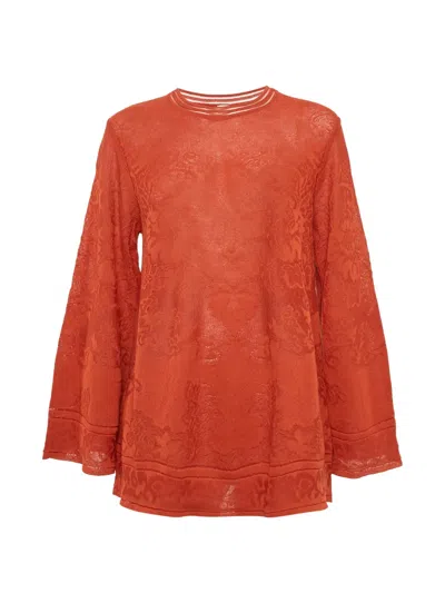Pre-owned Missoni Floral-embroidery Flared-sleeve Top In Orange