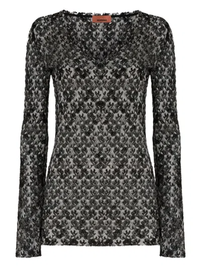 Missoni Floral-lace Long-sleeve Top In Black