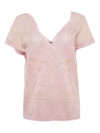 Pre-owned Missoni Floral-pattern Knit Top In Pink