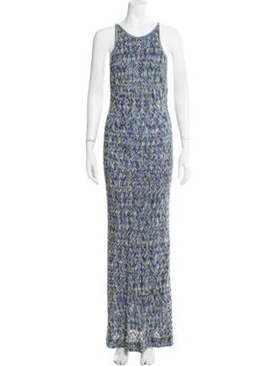 Pre-owned Missoni Floral Print Long Dress In Blue