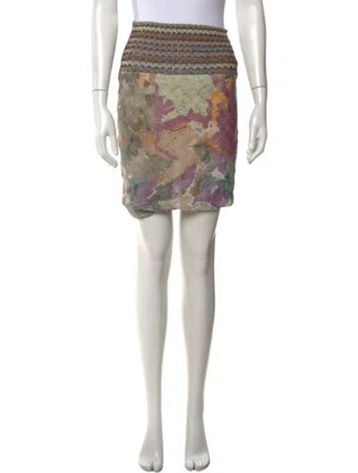 Pre-owned Missoni Floral Print Mini Skirt In Green/metallic