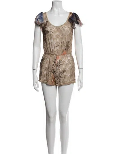 Pre-owned Missoni Floral Print Scoop Neck Romper In Gold/metallic