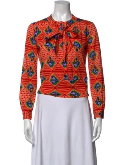 Pre-owned Missoni Floral Print Tie Neck Blouse In Orange