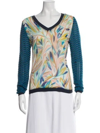 Pre-owned Missoni Floral Print V-neck Sweater In Blue