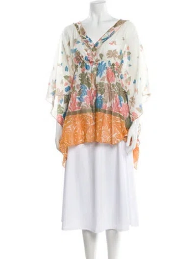 Pre-owned Missoni Floral Print V-neck Tunic In White