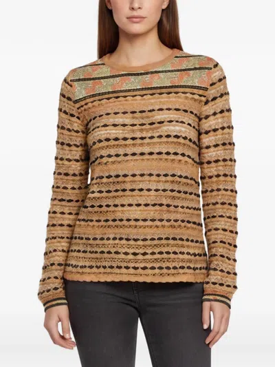 Pre-owned Missoni Floral Striped Intarsia-knit Sweater In Neutrals
