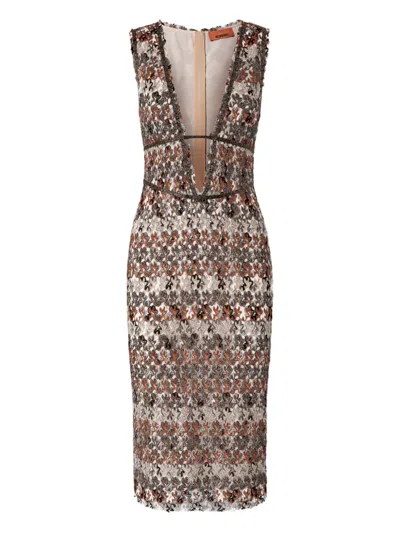 Missoni Floral V-neck Midi Dress In Neutral